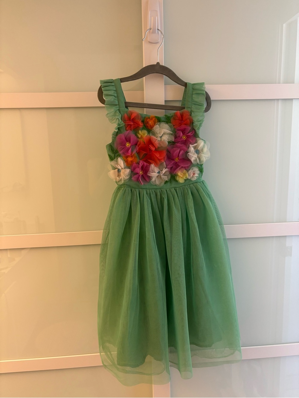 Mini Boden Green Tulle Floral Appliqué Party Dress